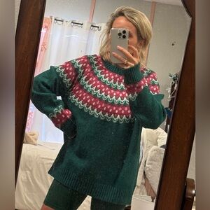 Jane Street Women’s Sweater – Fair Isle Knit - NWT pink green holiday ski